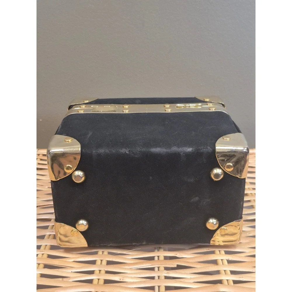 La Regale Vintage Black Velvet Trunk Box Bag Gold Hardware Evening Purse Handbag